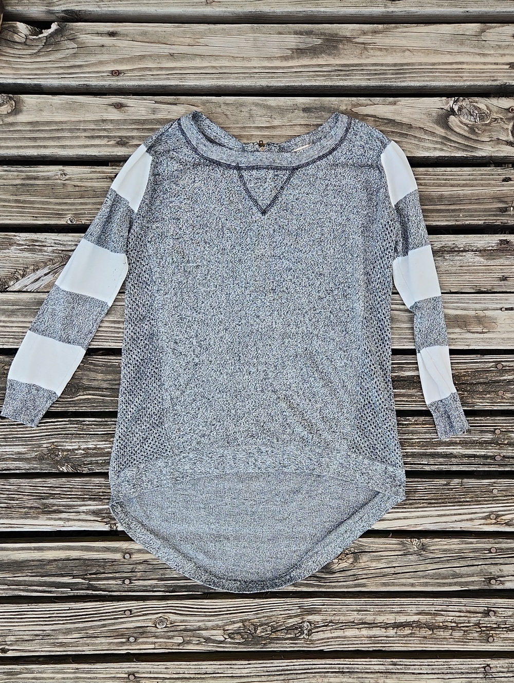 Altard State Small Gray White Striped 3/4 Sleeve Sweater Fall Casual High Low